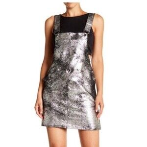 Blank NYC Leather Overall Dress Metallic Pinafore